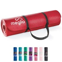 Meglio - Yoga Mat 10mm For Yoga, Pilates, HIIT, Home Fitness. Non-Slip, Premium Comfort - Carry Strap Included. (Red)